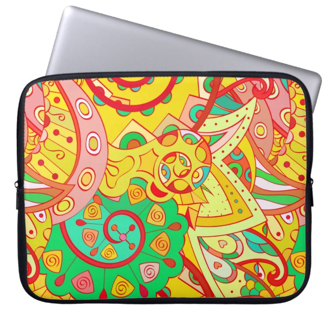 Trainingsapparatuur naadloos. Mehndi-ontwerp. Etni Laptop Sleeve (Voorkant)