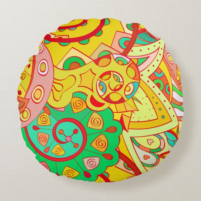 Trainingsapparatuur naadloos. Mehndi-ontwerp. Etni Rond Kussen (Voorkant)