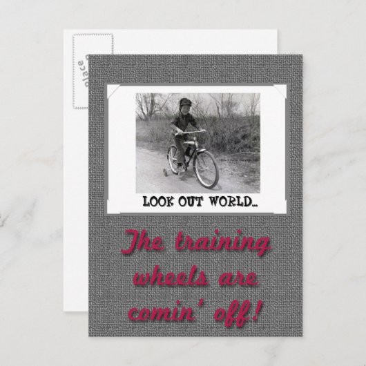 Trainingswielen Funny Retro Afstuderen Aankondigingskaart (Voorkant / Achterkant)