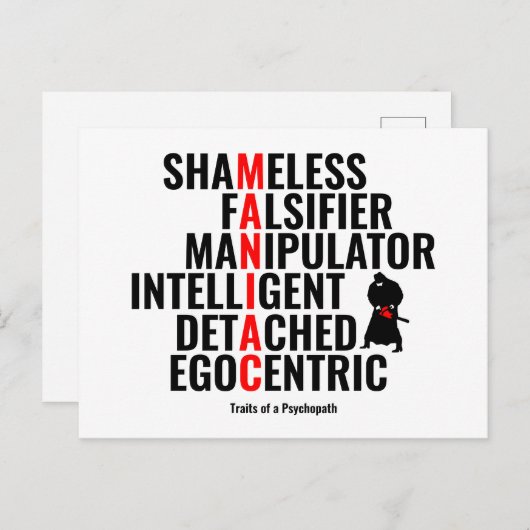 Traits van een Psychopath Briefkaart (Voorkant / Achterkant)
