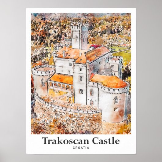 Trakoscan Castle Kroatië Travel Waterverf Poster (Voorkant)