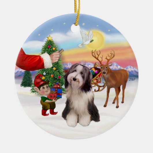 Traktatie voor een Bearded Collie (#4) Keramisch Ornament (Voorkant)