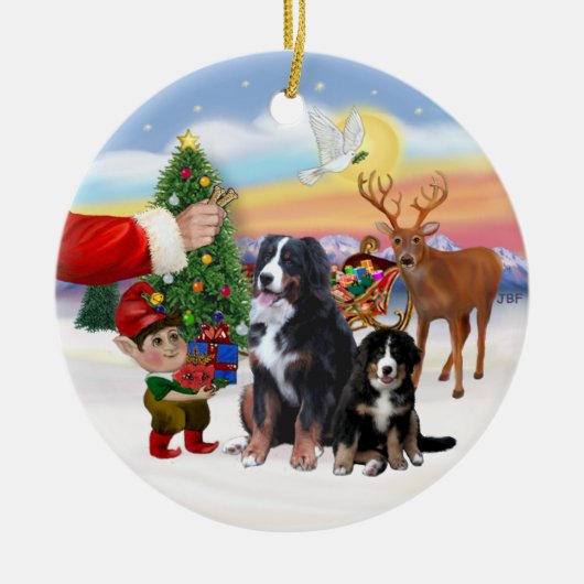 Traktatie voor een Berner Sennenhond & Puppy Keramisch Ornament (Voorkant)