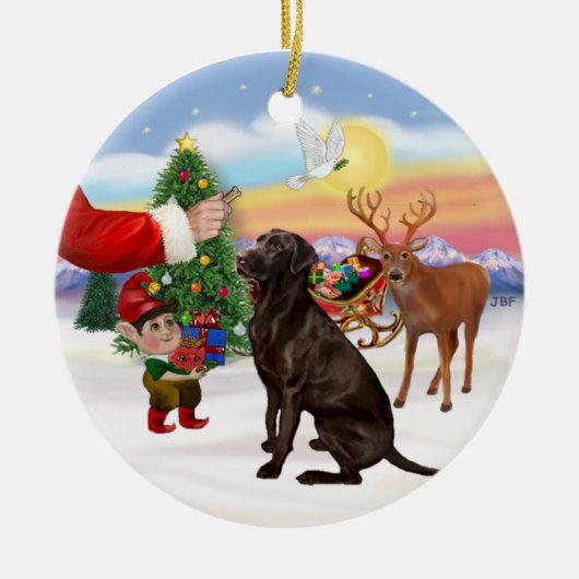 Traktatie voor een chocolade labrador keramisch ornament (Voorkant)