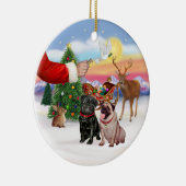 Traktatie voor twee mopshonden (fawn + zwart) keramisch ornament (Rechts)