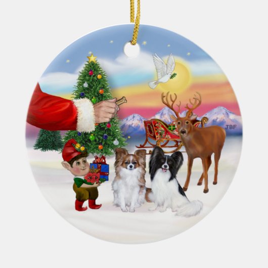 Traktatie voor twee papillons keramisch ornament (Voorkant)