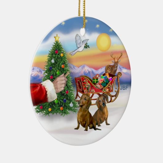 Traktatie voor twee teckels (rood/bruin) keramisch ornament (Rechts)