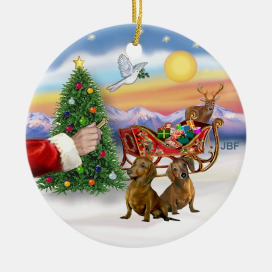 Traktatie voor twee teckels (rood/bruin) keramisch ornament (Voorkant)