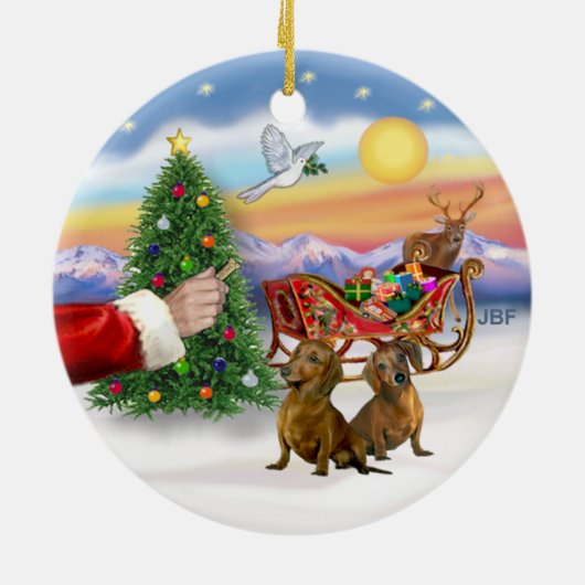 Traktatie voor twee teckels (rood/bruin) keramisch ornament (Achterkant)