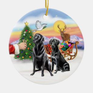 Traktatie voor twee zwarte labradors keramisch ornament