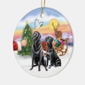 Traktatie voor twee zwarte labradors keramisch ornament (Links)