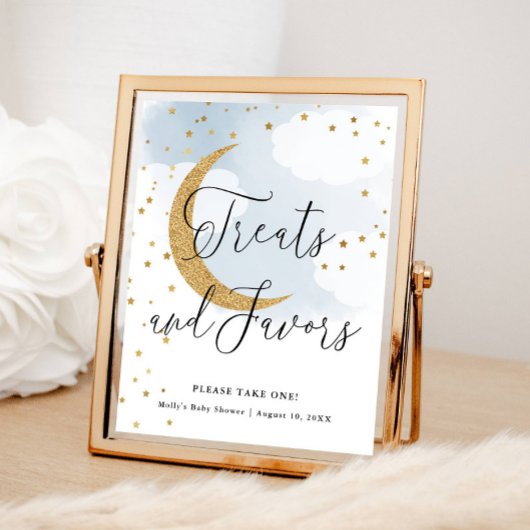 Traktaties en gunsten Blue Gold Moon Baby shower t Poster