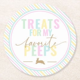 Traktaties voor mijn peeps paashaas pastelstreep ronde kartonnen onderzetter