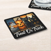 "Trakteer of truc" Halloween Brush Stroke Cat Kartonnen Onderzetters (Schuin)