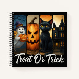 "Trakteer of truc" Halloween Brush Stroke Cat Notitieboek