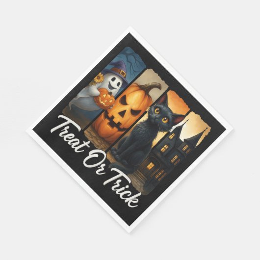 "Trakteer of truc" Halloween Brush Stroke Cat Servet (Hoek)