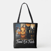 "Trakteer of truc" Halloween Brush Stroke Cat Tote Bag (Achterkant)