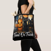 "Trakteer of truc" Halloween Brush Stroke Cat Tote Bag (Dichtbij)
