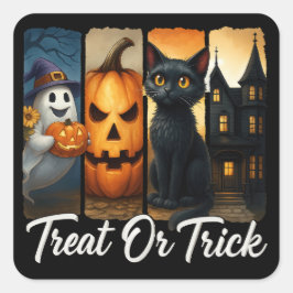 "Trakteer of truc" Halloween Brush Stroke Cat Vierkante Sticker