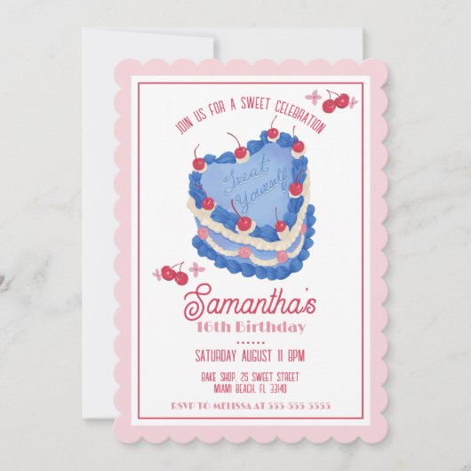 Trakteer uzelf  taart verjaardagsuitnodiging kaart (Voorkant)