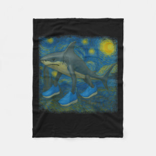 Tralalero Tralala Funny Shark Van Gogh Sterrennach Fleece Deken