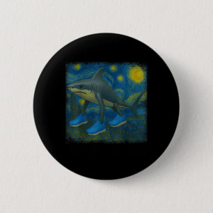 Tralalero Tralala Funny Shark Van Gogh Sterrennach Ronde Button 5,7 Cm