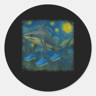 Tralalero Tralala Funny Shark Van Gogh Sterrennach Ronde Sticker