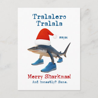 Tralalero Tralala Haai in Kerstmanhoed Feestdagenkaart