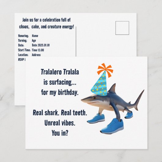 Tralalero Tralala  verjaardag Aankondigingskaart (Voorkant / Achterkant)