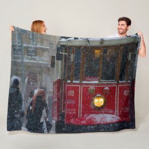 TRAM IN DE SNEEUW FLEECE DEKEN