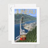 Tram over Juneau, Alaska Vintage Travel Poster Briefkaart (Voorkant / Achterkant)