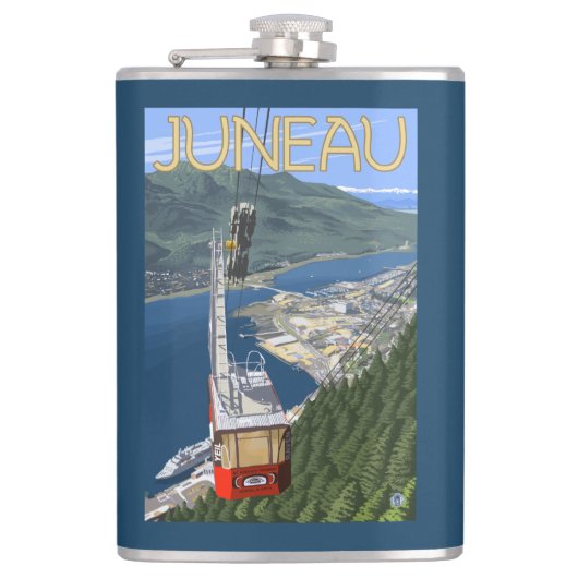 Tram over Juneau, Alaska Vintage Travel Poster Heupfles (Voorkant)