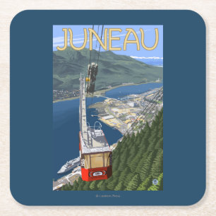 Tram over Juneau, Alaska Vintage Travel Poster Kartonnen Onderzetters