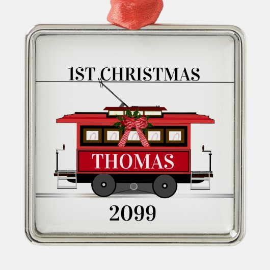 Tram Trolley Streetcar 1e Kerstkerkeepomwille Metalen Ornament (Voorkant)