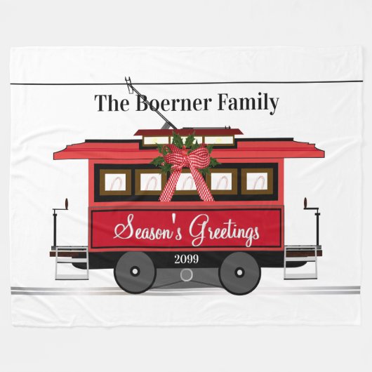 Tram Trolley Streetcar van de familie Groetings va Fleece Deken (Voorkant (Horizontaal))