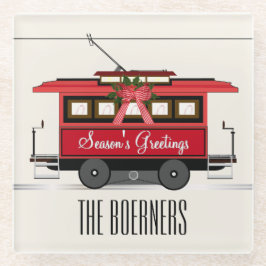 Tram Trolley Streetcar van de familie Groetings va Glazen Onderzetter