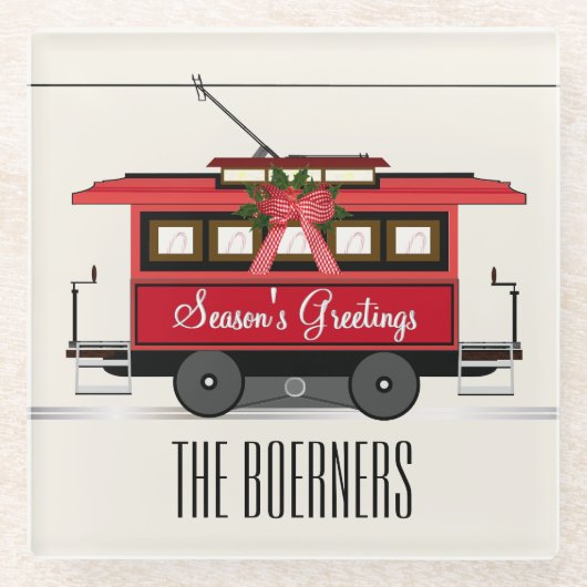 Tram Trolley Streetcar van de familie Groetings va Glazen Onderzetter (Voorkant)