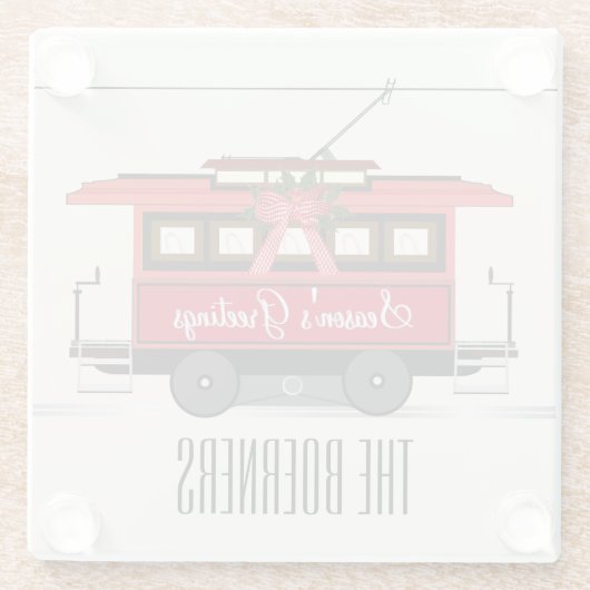 Tram Trolley Streetcar van de familie Groetings va Glazen Onderzetter (Achterkant)
