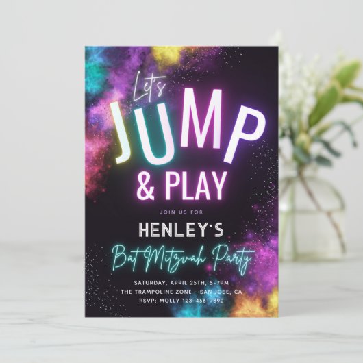 Trampoline Bat Mitzvah Party Uitnodiging (Staand voorkant)