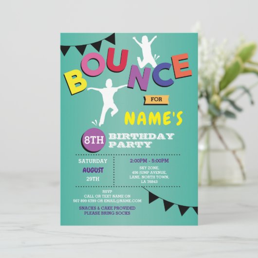 Trampoline Birthday Invitation Jump Bounce Kaart (Staand voorkant)
