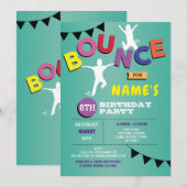 Trampoline Birthday Invitation Jump Bounce Kaart (Voorkant / Achterkant)