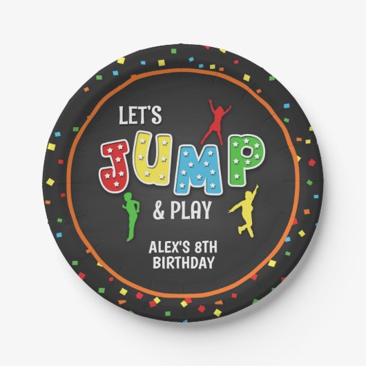 Trampoline Birthday Party Bord - Boy (Voorkant)