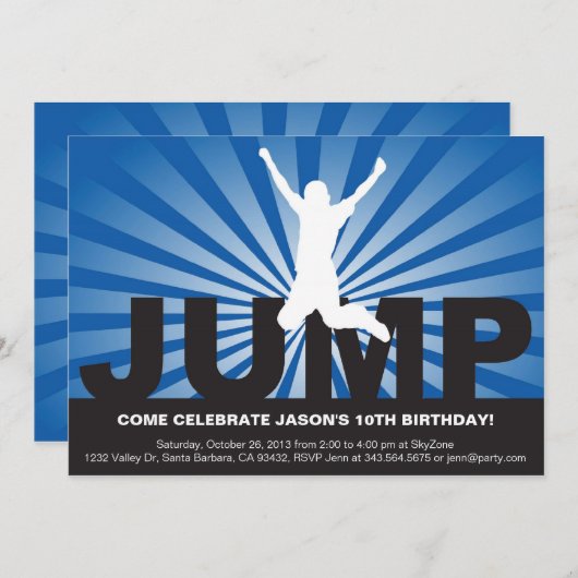 Trampoline Birthday Party Invitation for a Boy Kaart (Voorkant / Achterkant)