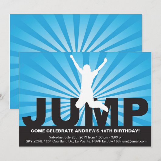 Trampoline Birthday Party Invitation for a Boy Kaart (Voorkant / Achterkant)