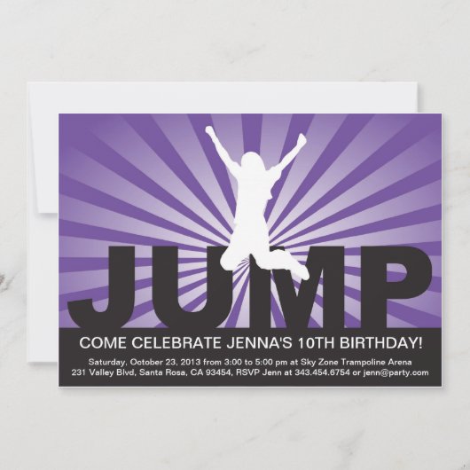 Trampoline Birthday Party Invitation for a Girl Kaart (Voorkant)
