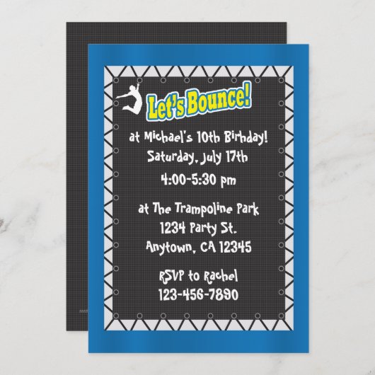 Trampoline Birthday Party Invitation Kaart (Voorkant / Achterkant)