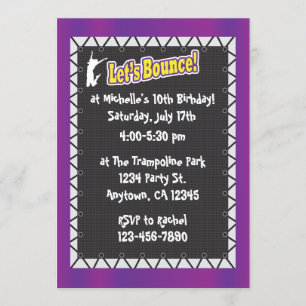 Trampoline Birthday Party Invitation Paars Kaart