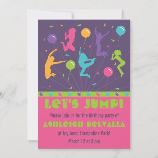 Trampoline Birthday Party Invitations for Girls Kaart (Voorkant)