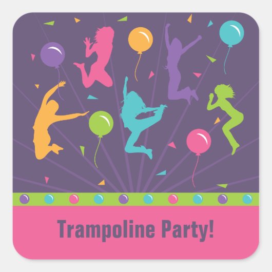 Trampoline Birthday Party Stickers voor meisjes (Voorkant)