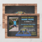 Trampoline Blue Birthday Invite Kaart (Voorkant / Achterkant)